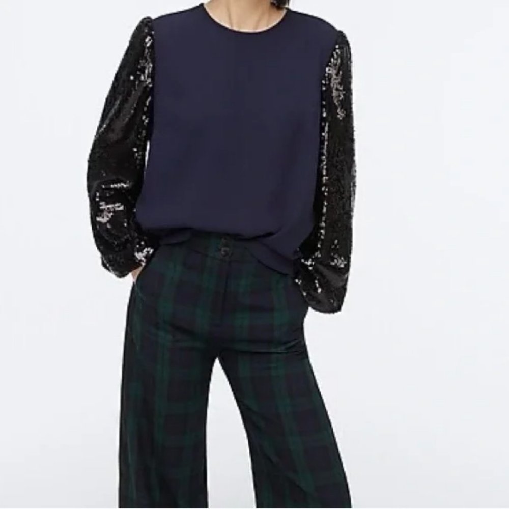 NWT J.Crew Sequin-sleeve crepe blouse Size XS
